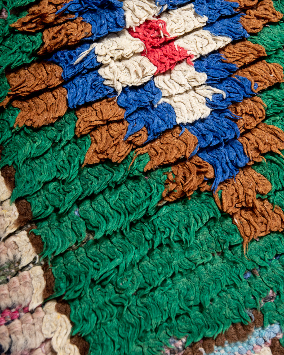 Modern, designer, handcrafted Berber runner rug from Morocco. Vintage carpet with beautiful colours and patterns and fluffy texture.